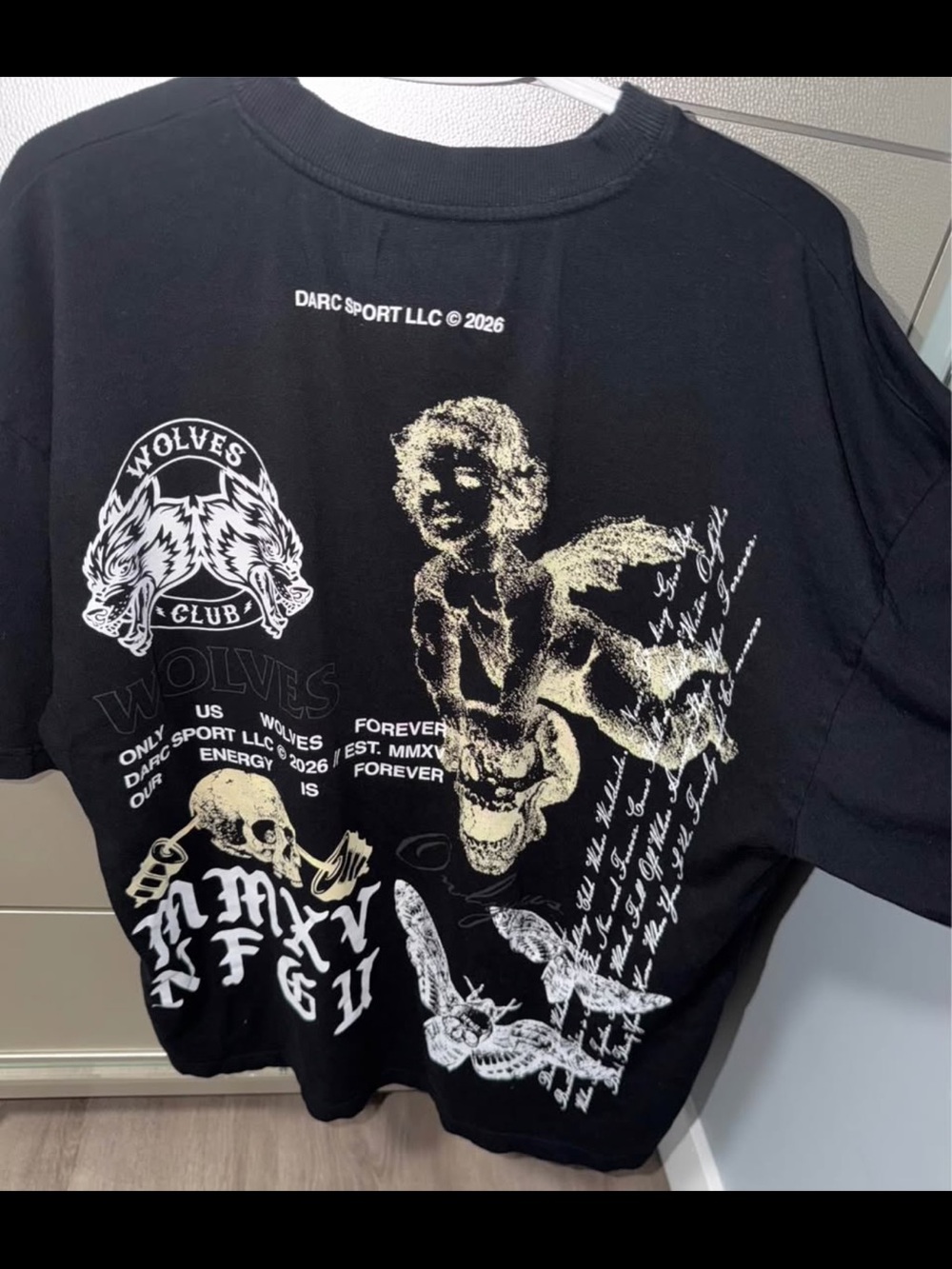 Darc Sport Black Short Sleeve Graphic Tee with White and Gold Prints